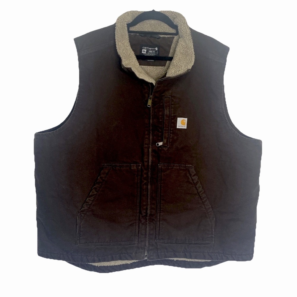CARHARTT Sherpa Lined Vest Brown Kacey Dutton Ranch 2XL Canvas Work 0V4277M Duck